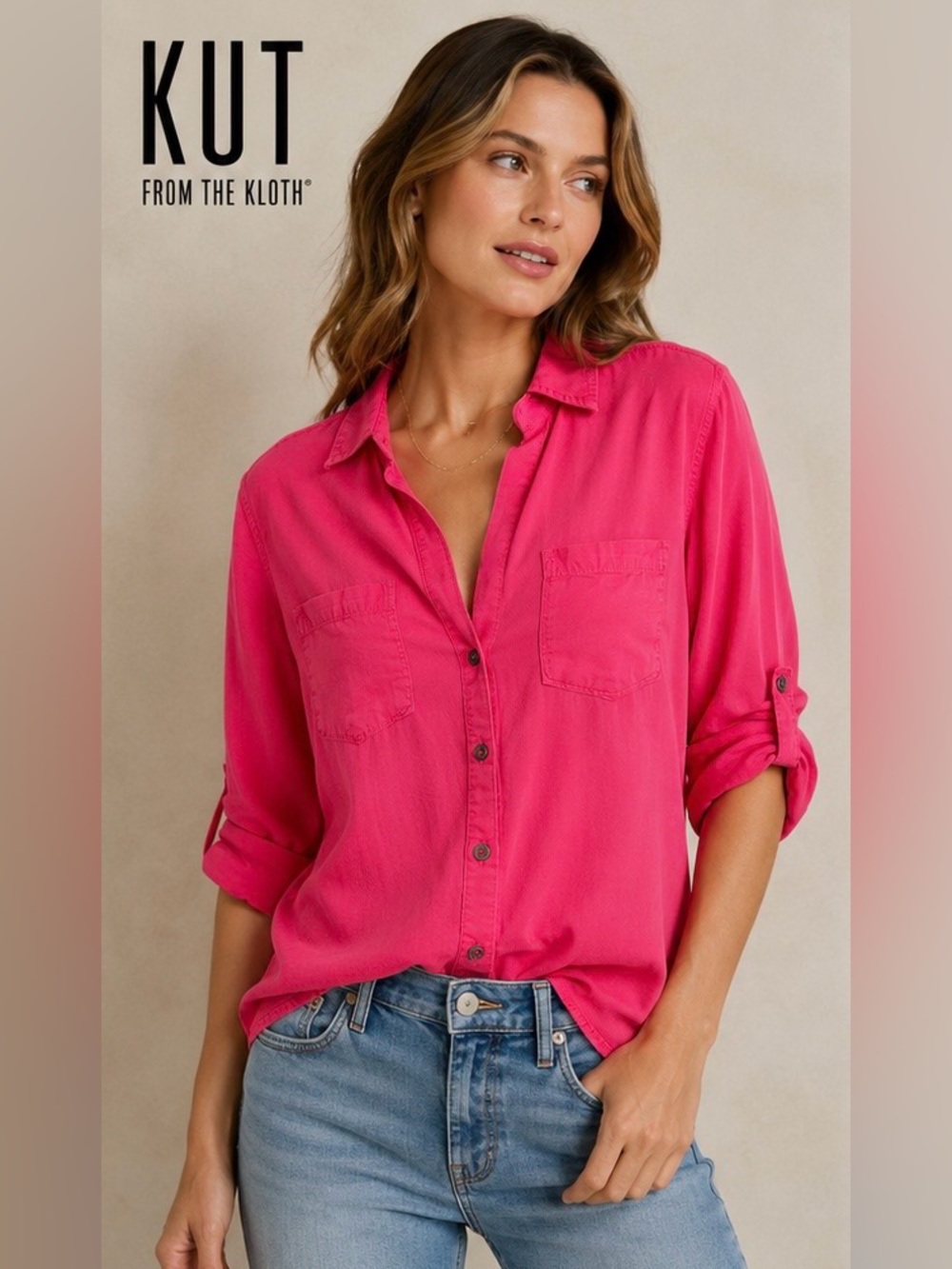 KUT from the Kloth Lyocell Button Up Shirt Pink Size S